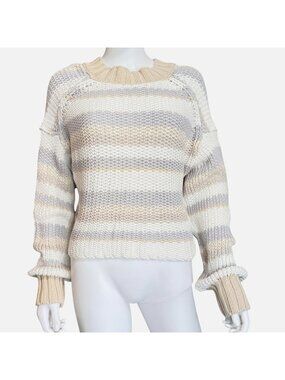 Free People Sweater Womens M Neutral Striped Chunky Knit Boho Gravity Combo NWT